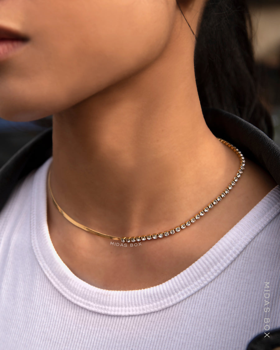 Tennis x Herringbone Asymmetric Necklace