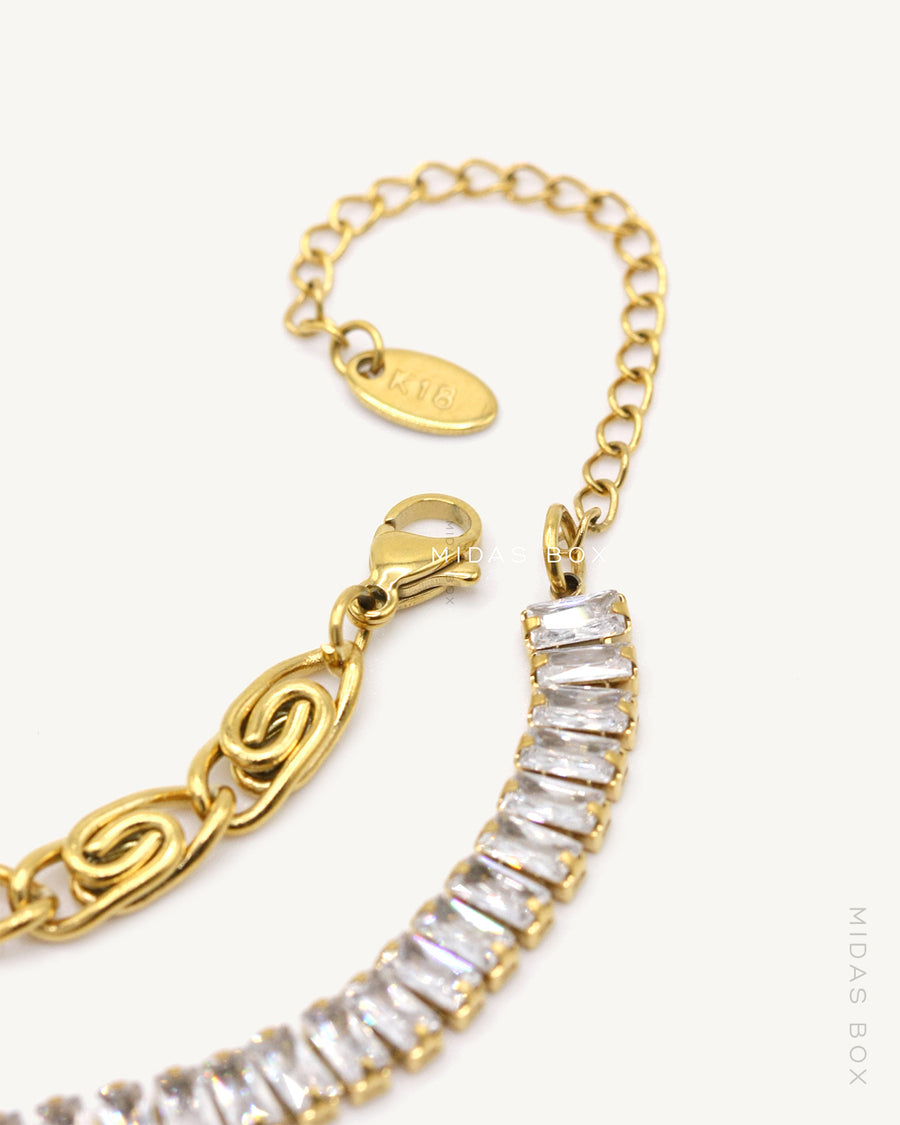 Infinity Flat Scroll Link Baguette Asymmetric Necklace