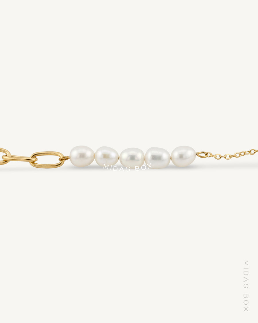 Freshwater Pearl Bar Paperclip x Rolo Asymmetric Necklace