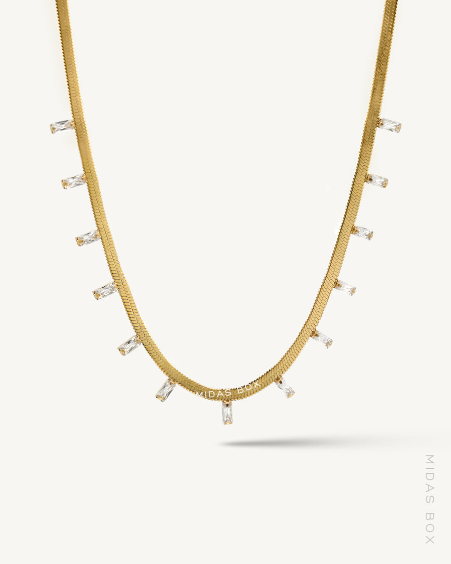 Spaced Out Clear Zircon Baguette Herringbone Necklace