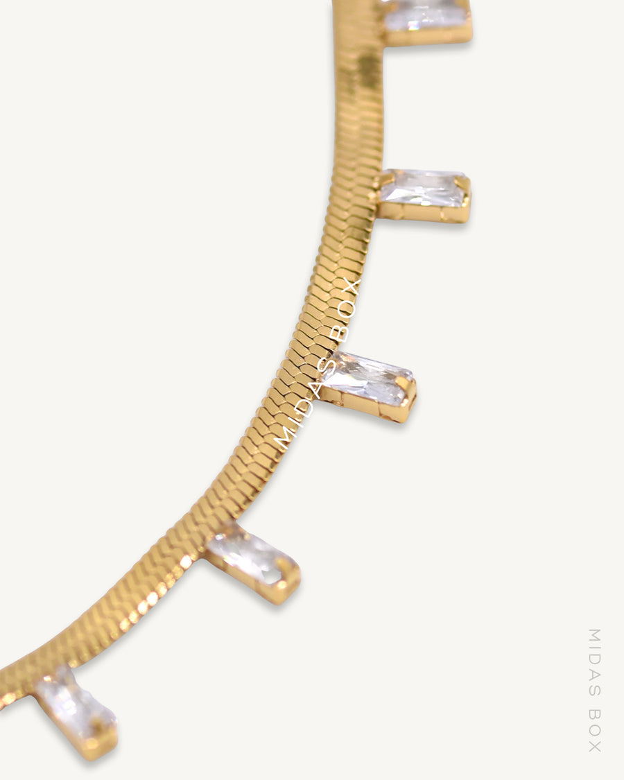 Spaced Out Clear Zircon Baguette Herringbone Necklace