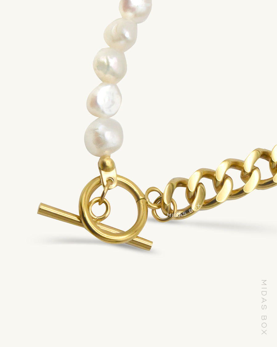 Freshwater Pearl Miami Cuban Asymmetric Necklace