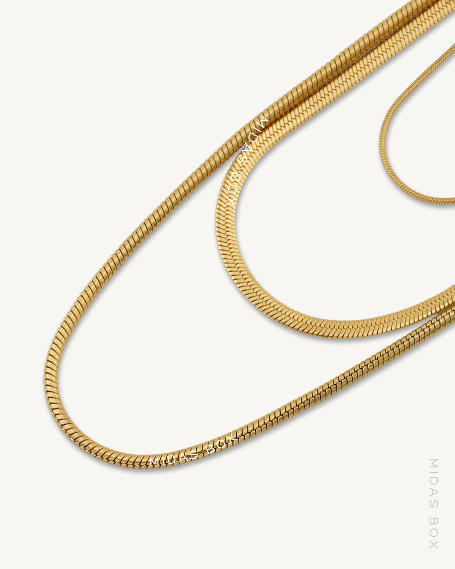 Three-Layered Snake x Herringbone Necklace Set