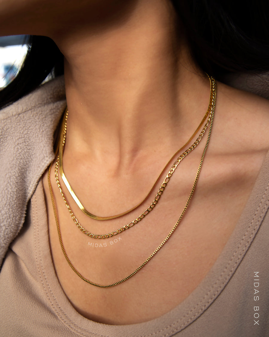 Three-Layered Herringbone x Figaro x Box Necklace Set