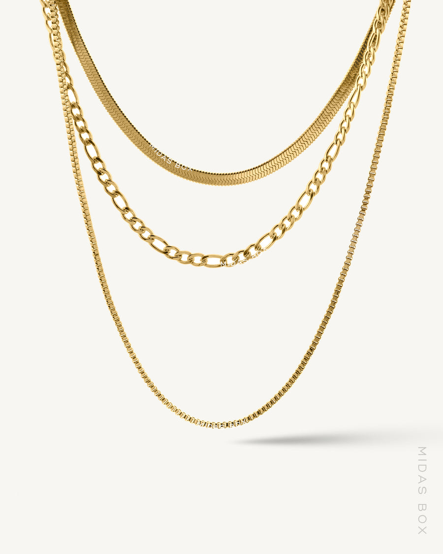 Three-Layered Herringbone x Figaro x Box Necklace Set