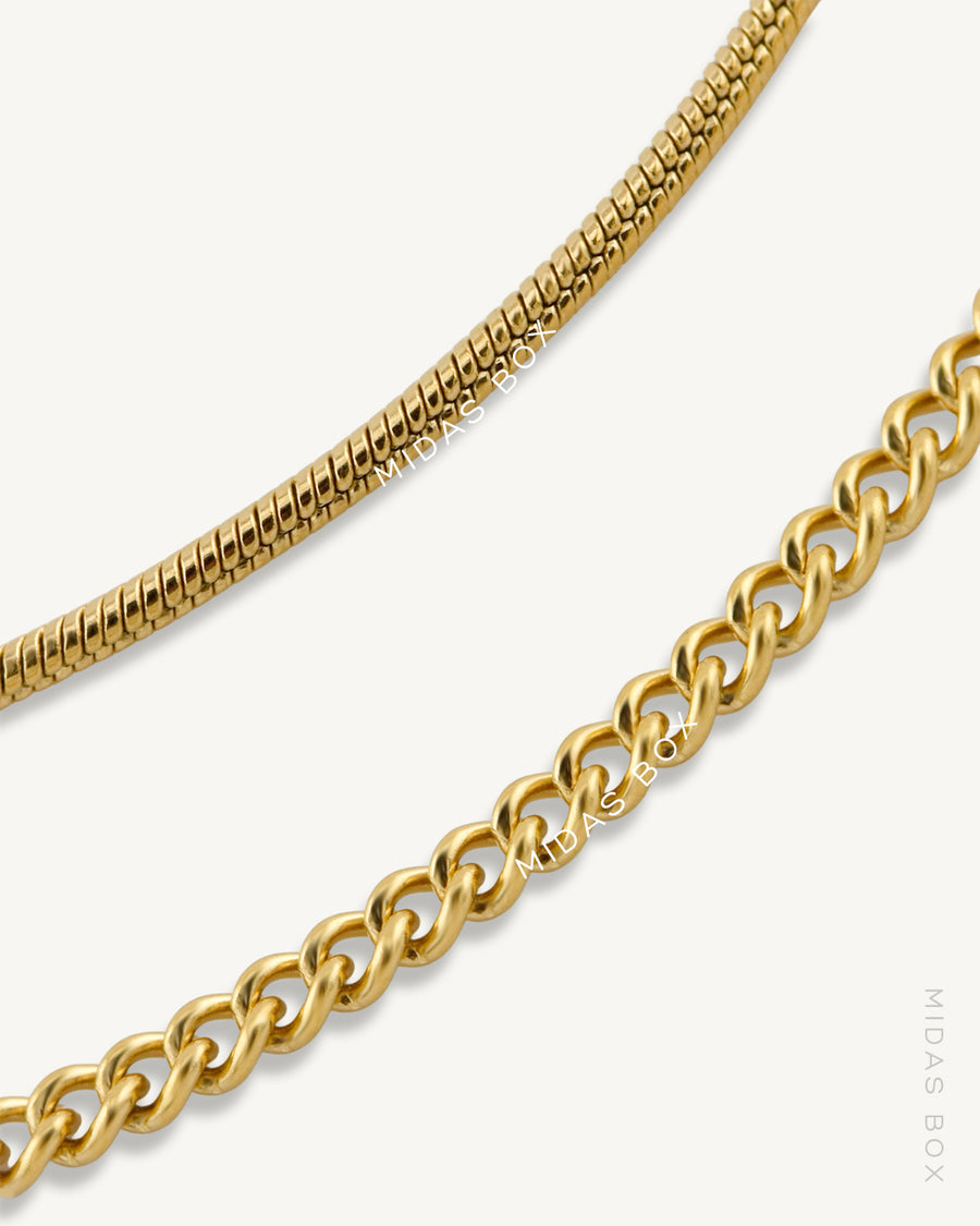 Two-Layered Curb x Snake Necklace Set