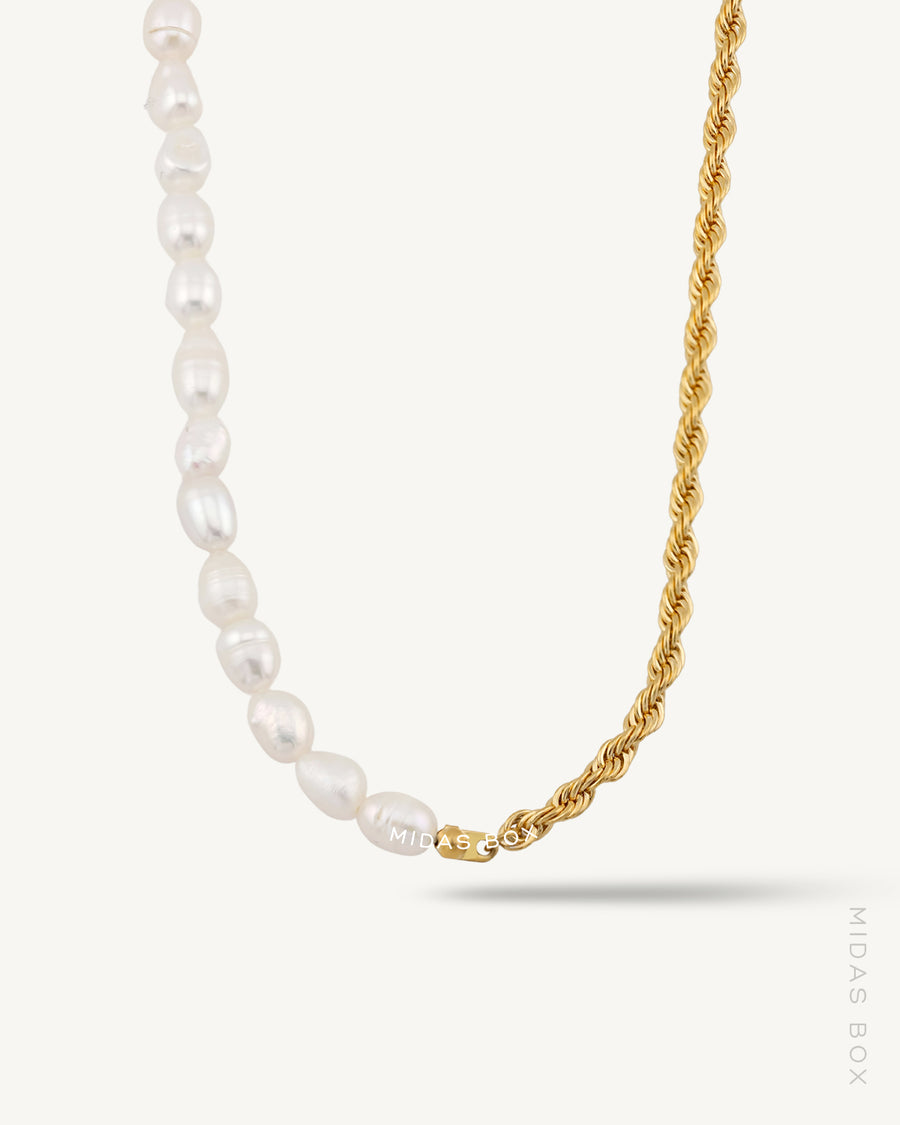 Freshwater Pearl x Rope Asymmetric Necklace